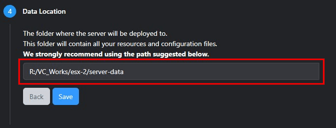 Save the server data path
